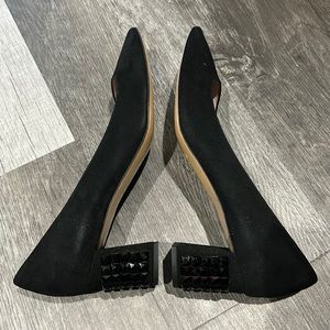 Kate Spade Black Suede Crystal Studded Block Heel Glitter Pump size 9.5 Low Heel